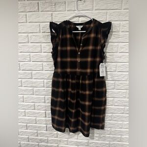 Time and Tru Black and Brown Plaid Mini Dress